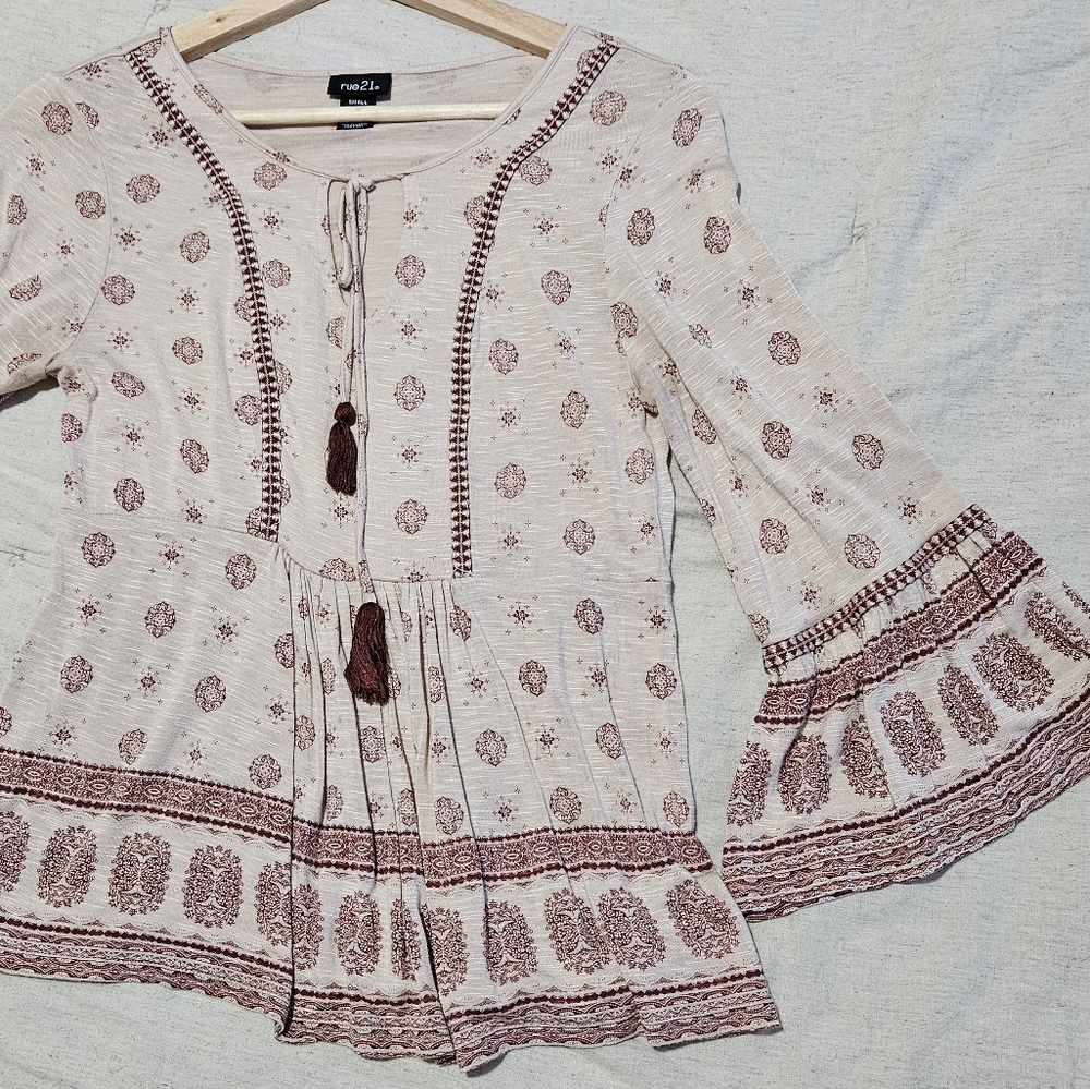 Boho red and cream small top